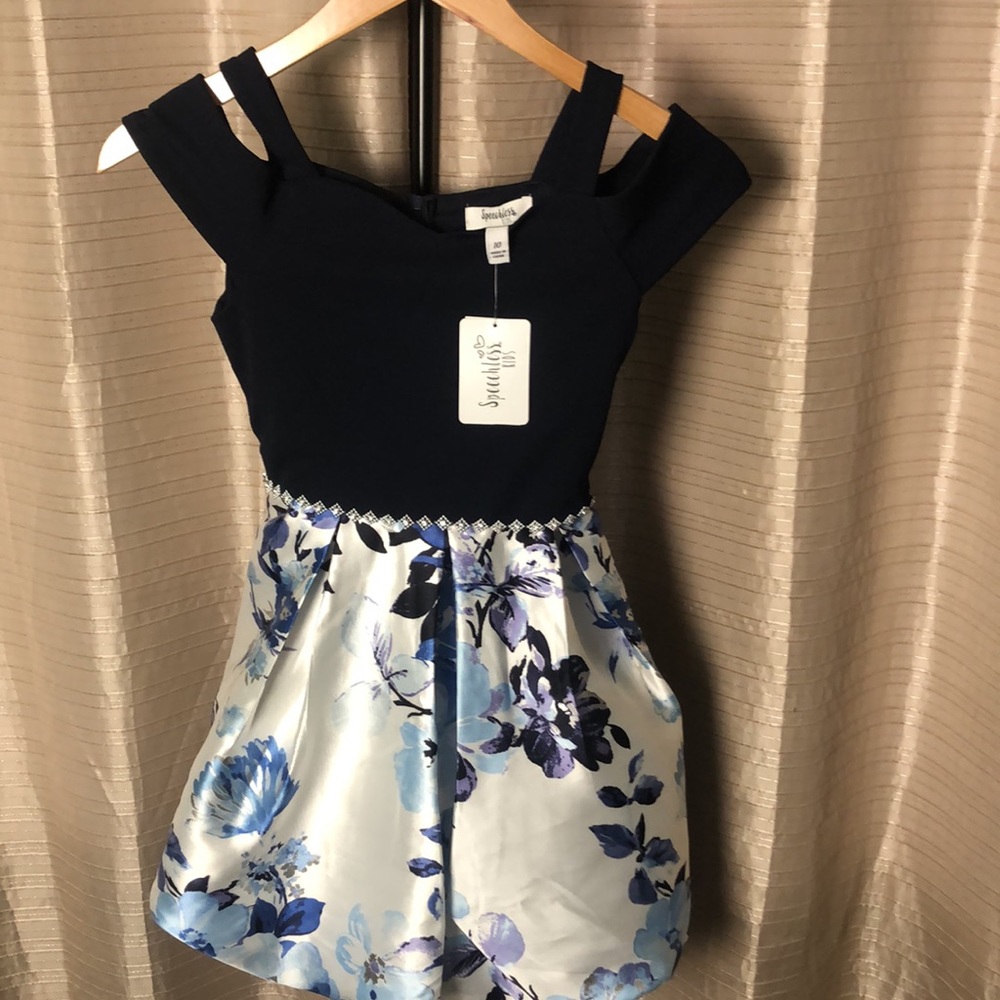 Girls Speechless kids navy blue/ white floral bell dress size 10 new with tag